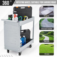 Garvee 2 Tier Rolling Tool Cart, 330 Lbs Metal Heavy Duty Utility Cart On Wheels, 2 Shelf Steel Utility Cart, Tool Storage Organizer for Mechanic, Garage, Workshop, Warehouse & Repair Shop