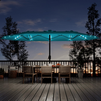 Garvee 15' Solar-Powered Patio Umbrella with 36 LED Lights, Double-Sided Design & Cross Base for Poolside, Deck, Backyard, Turquois