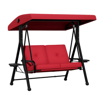 Garvee 2-Seat Outdoor Canopy Swing Chair with Foldable Side Tables, Heavy Duty Metal Porch Swing for Backyard & Garden, Red