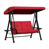 Garvee 2-Seat Outdoor Canopy Swing Chair with Foldable Side Tables, Heavy Duty Metal Porch Swing for Backyard & Garden, Red