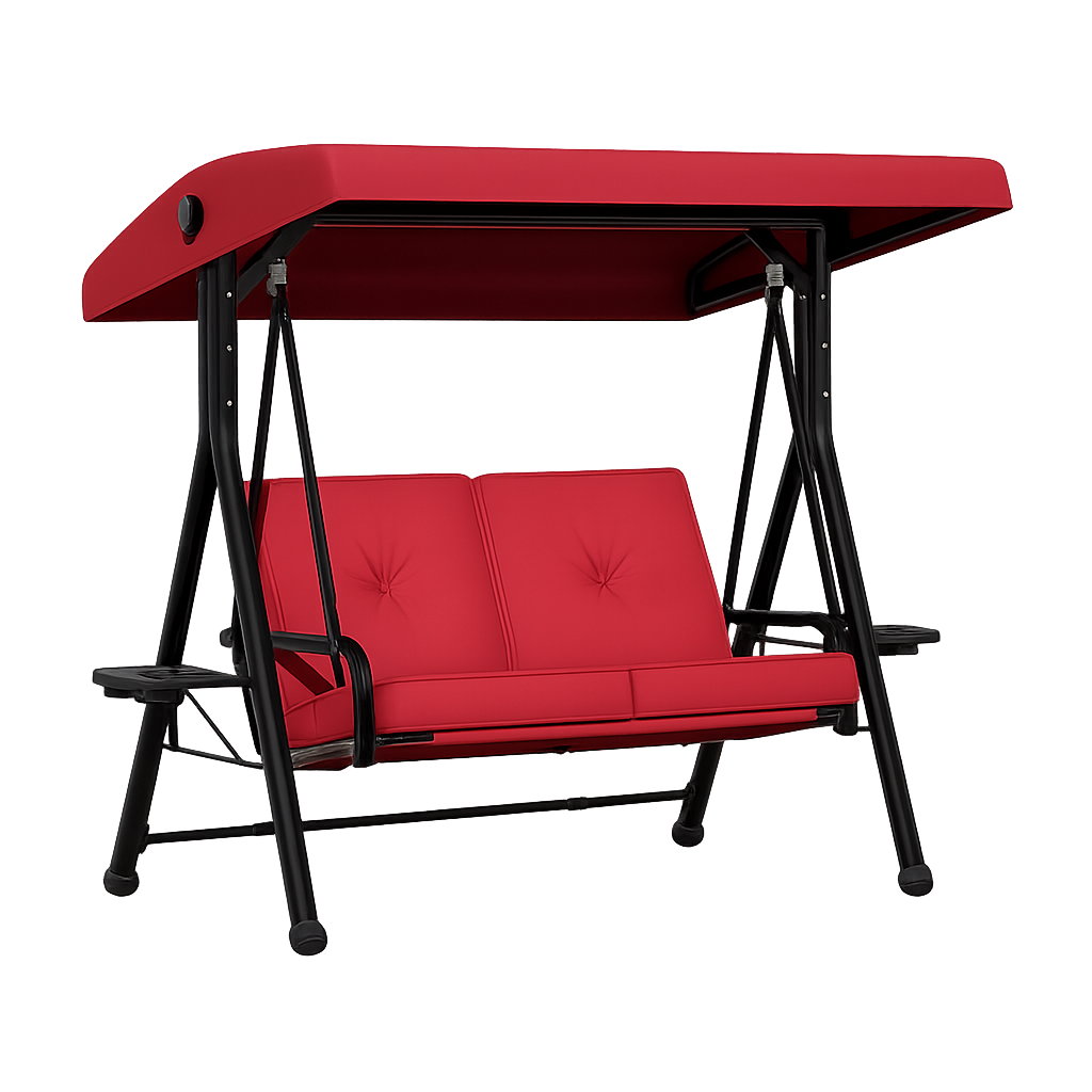 Garvee 2-Seat Outdoor Canopy Swing Chair with Foldable Side Tables, Heavy Duty Metal Porch Swing for Backyard & Garden, Red