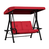 Garvee 2-Seat Outdoor Canopy Swing Chair with Foldable Side Tables, Heavy Duty Metal Porch Swing for Backyard & Garden, Red