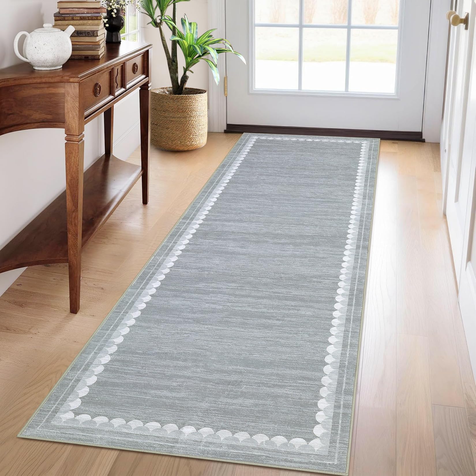 Garvee Hallway Runner Rug 2x6 Non Slip Washable Kitchen Mats for Floor, Low Pile Modern Area Rug, Stain Resistant Contemporary Border Soft Carpet for Laundry, Bedroom, Bathroom, Grey