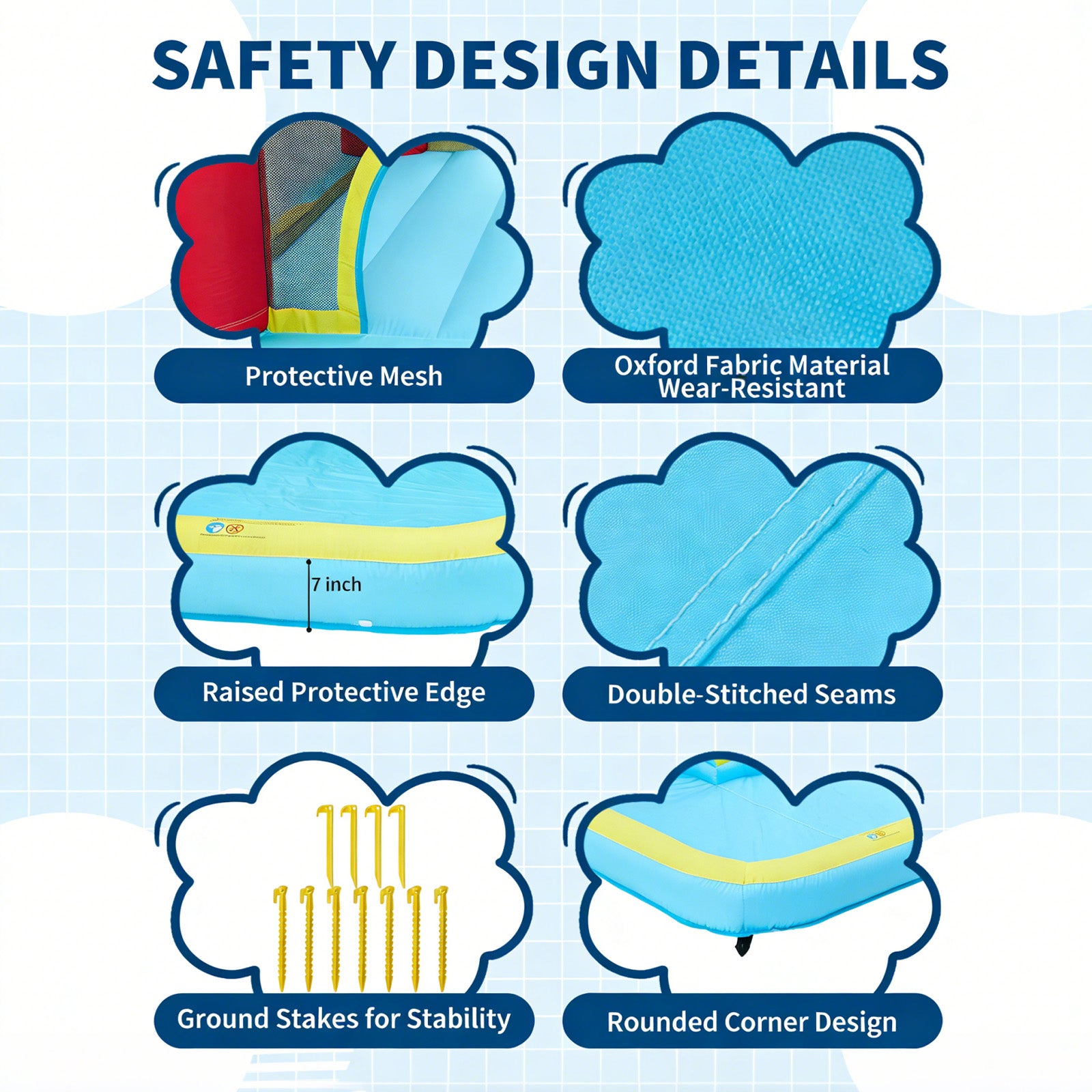 Garvee 7-in-1 Inflatable Bounce House for Kids - Indoor & Outdoor Bouncy Castle with Slide and 350W Blower - Durable Backyard Play Jumper - Blue, US Standard