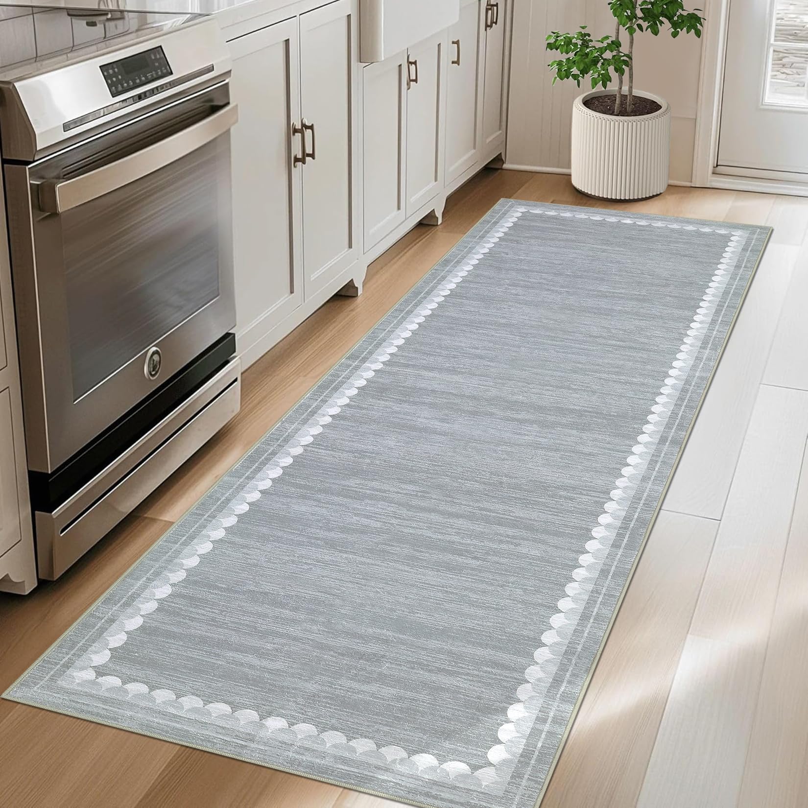 Garvee Hallway Runner Rug 2x6 Non Slip Washable Kitchen Mats for Floor, Low Pile Modern Area Rug, Stain Resistant Contemporary Border Soft Carpet for Laundry, Bedroom, Bathroom, Grey