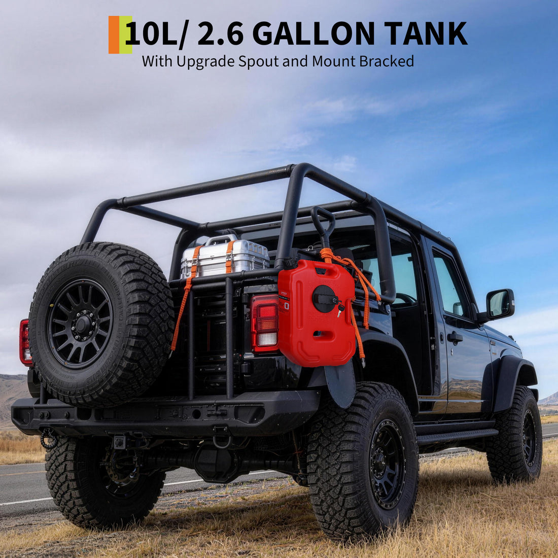 Garvee Secure 10L Portable Gas Can with Locking Mounting Bracket – Heavy-Duty HDPE Fuel Tank for Car, Motorcycle, SUV, ATV, UTV – Key Lock, U-Bolt for 1" Tube – US Market, 2 Gallon Capacity, Lockable