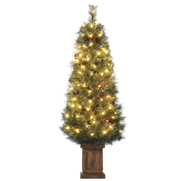 Garvee 4.5ft Christmas Tree, Snow Flocked Pre-lit Artificial Christmas Tree with 108 LED Lights & 8 Lighting Modes, Fake Xmas Tree with Red Berries, Christmas Decoration for Home