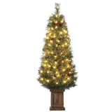 Garvee 4.5ft Christmas Tree, Snow Flocked Pre-lit Artificial Christmas Tree with 108 LED Lights & 8 Lighting Modes, Fake Xmas Tree with Red Berries, Christmas Decoration for Home - Vintage Potted-Frost Pine-1 Pack