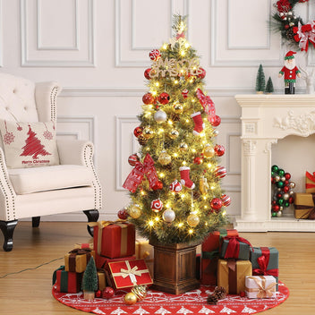 Garvee 4.5ft Christmas Tree, Snow Flocked Pre-lit Artificial Christmas Tree with 108 LED Lights & 8 Lighting Modes, Fake Xmas Tree with Red Berries, Christmas Decoration for Home