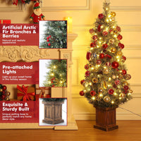 Garvee 4.5ft Christmas Tree, Snow Flocked Pre-lit Artificial Christmas Tree with 108 LED Lights & 8 Lighting Modes, Fake Xmas Tree with Red Berries, Christmas Decoration for Home