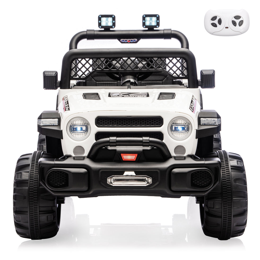 Garvee 12V Kids Electric Ride-On Truck – Dual Motors, 3 Speeds, Remote Control, Spring Suspension, LED Lights, Music, Safety Belt, Storage – Battery Powered Car Toy for Boys & Girls Ages 2-8, White