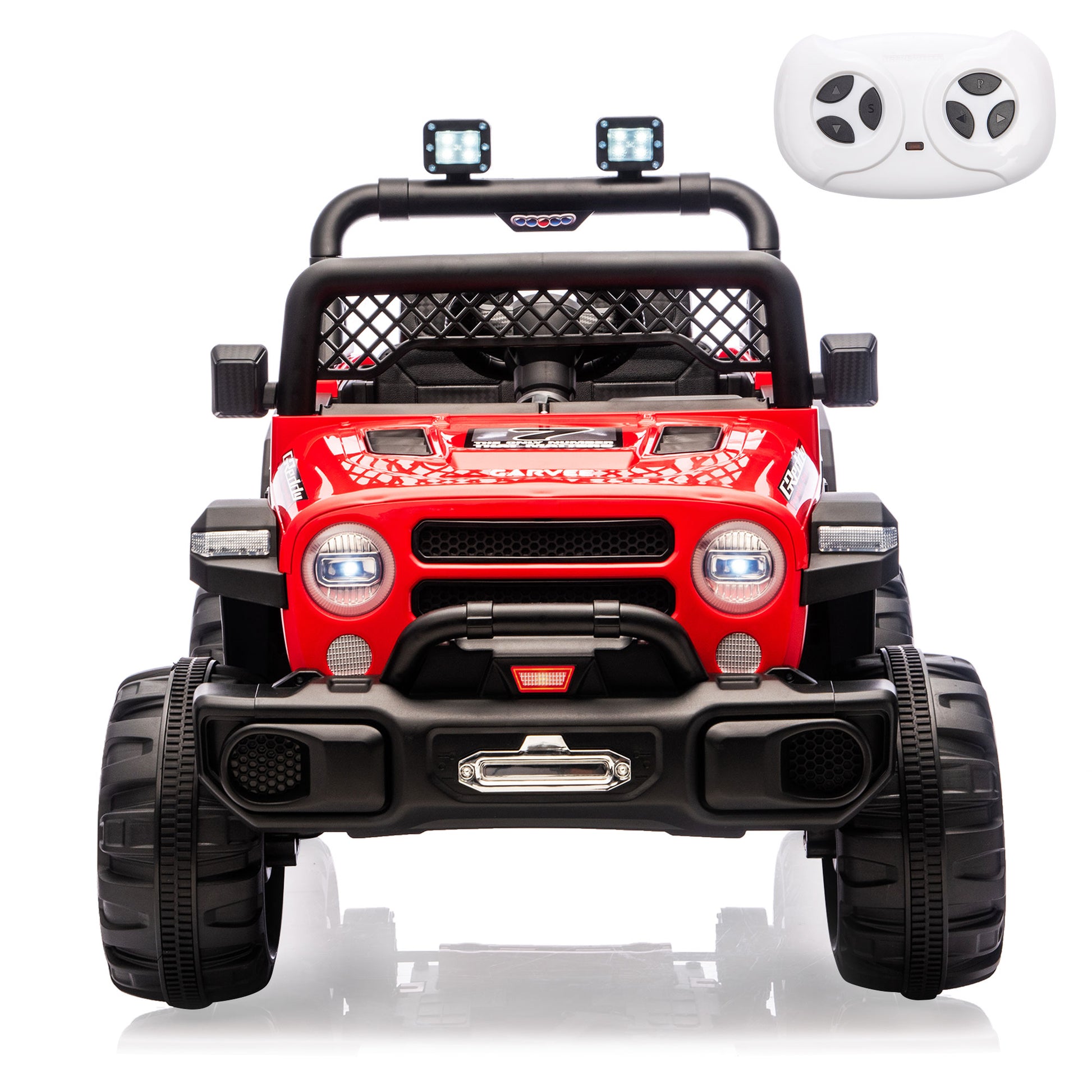 Garvee 12V Kids Electric Ride-On Truck – Dual Motors, 3 Speeds, Remote Control, Spring Suspension, LED Lights, Music, Safety Belt, Off-Road Car, Storage – Battery Powered Toy Vehicle for Boys & Girls Ages 2-8, Red
