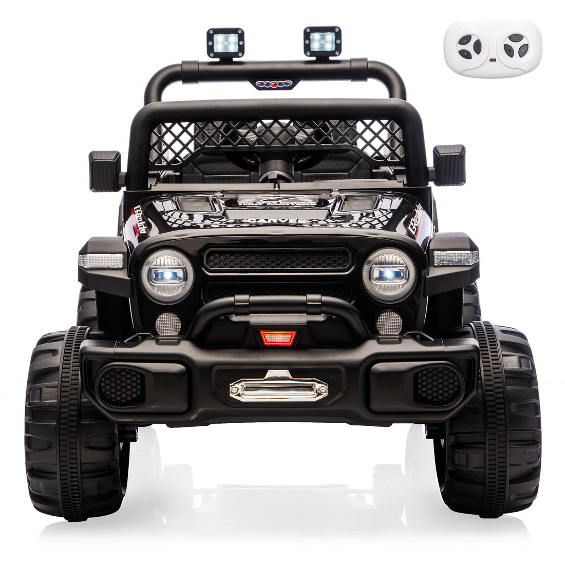 Garvee 12V Kids Electric Ride-On Truck – Dual Motors, 3 Speeds, Remote Control, LED Lights, Music, Spring Suspension, Safety Belt, Storage – Battery Powered Off-Road Car Toy for Boys & Girls Ages 2-8, Black