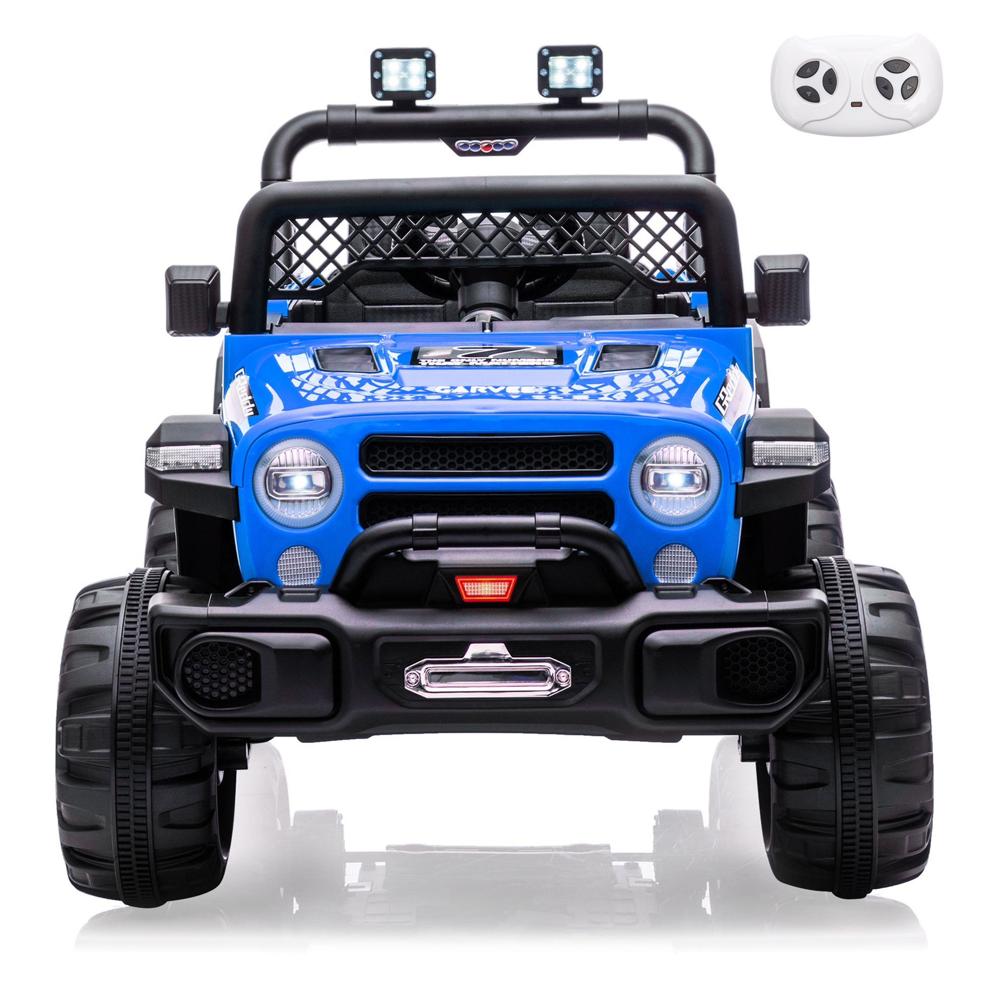Garvee 12V Kids Electric Ride-On Truck – Dual Motors, 3 Speeds, Remote Control, Spring Suspension, LED Lights, Music, Safety Belt, Storage – Battery Powered Off-Road Toy Vehicle for Boys & Girls Ages 2-8, Blue
