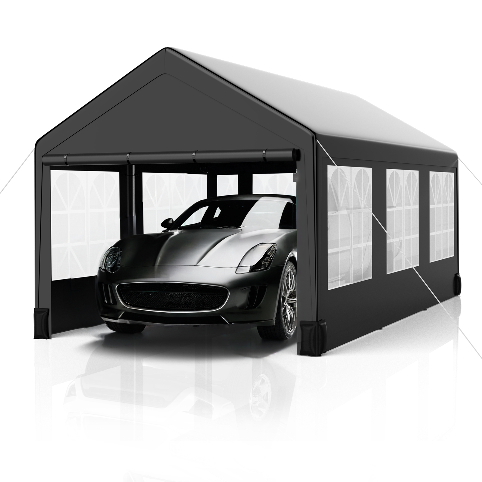 Garvee 10' X 20' Heavy-Duty Portable Garage - Galvanized Steel Frame, All-Season UV/Water Resistant Shelter with Ventilated Roll-Up Windows (Grey)