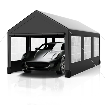 Garvee 10' X 20' Heavy-Duty Portable Garage - Galvanized Steel Frame, All-Season UV/Water Resistant Shelter with Ventilated Roll-Up Windows (Grey)