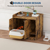 Garvee Cat Litter Box Enclosure, Hidden Litter Box Furniture with Divider, Indoor Cat House, Wooden Cat Washroom Storage Cabinet Bench, Side End Table Nightstand, 33.07"L × 23.62"W × 23.92"H, Rustic Brown