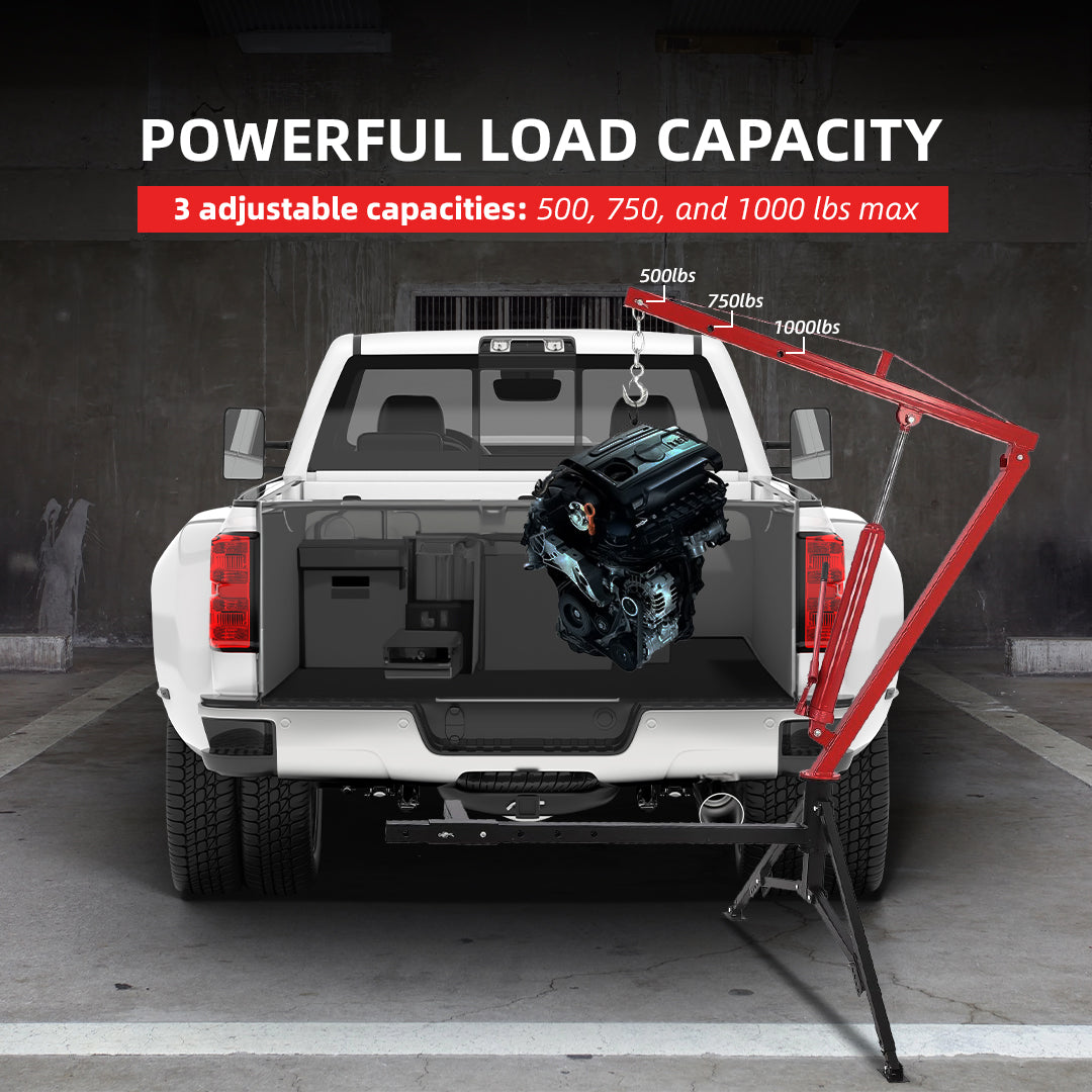 Garvee Hydraulic Hitch-Mount Truck Crane Professional 2-Inch Hitch Receiver, 3 Adjustable Capacities: 500 lbs, 750lbs, 1000 lbs (MAX) Red