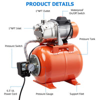 1.6HP Automatic Shallow Well Pump, 115V with Pressure Tank
