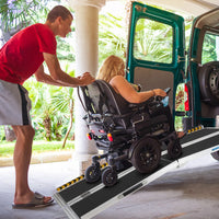 Garvee 9FT Portable Wheelchair Ramp Non-Slip Aluminum Folding Lightweight Sturdy Stainless Steel Hinges Home Doorways Steps Curbs