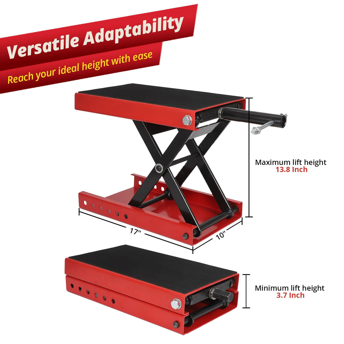 Garvee 1100lbs Motorcycle Lift, Motorcycle Scissor Lift Jack with Wide Deck & Safety Pin, 3.7"-13.8" Center Hoist Crank Stand, Steel Scissor Jack for Street Bikes, Cruiser Bikes, Touring Motorcycles