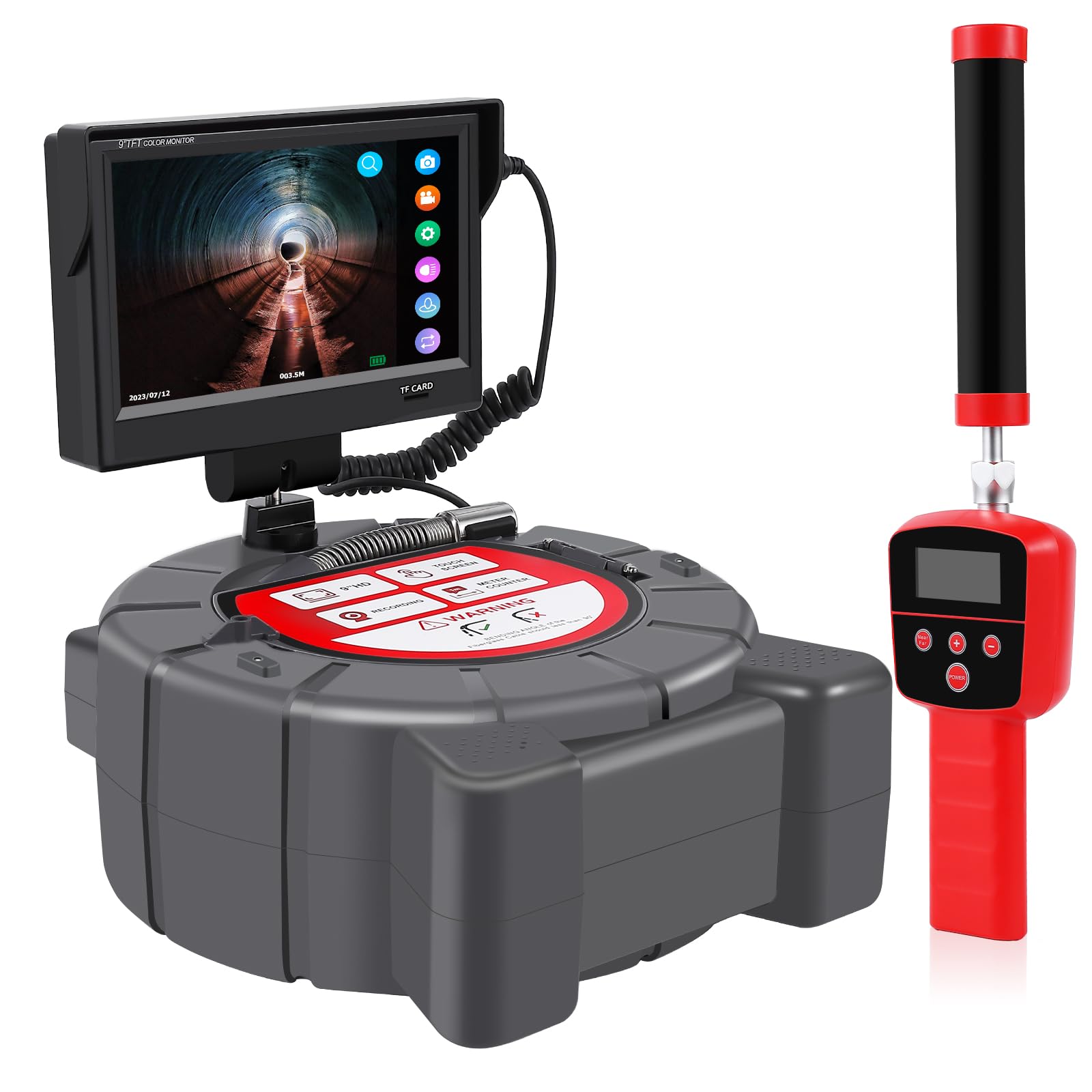 100ft Drain Camera with DVR, Self-Leveling, 9 Inch HD Touch,IP68