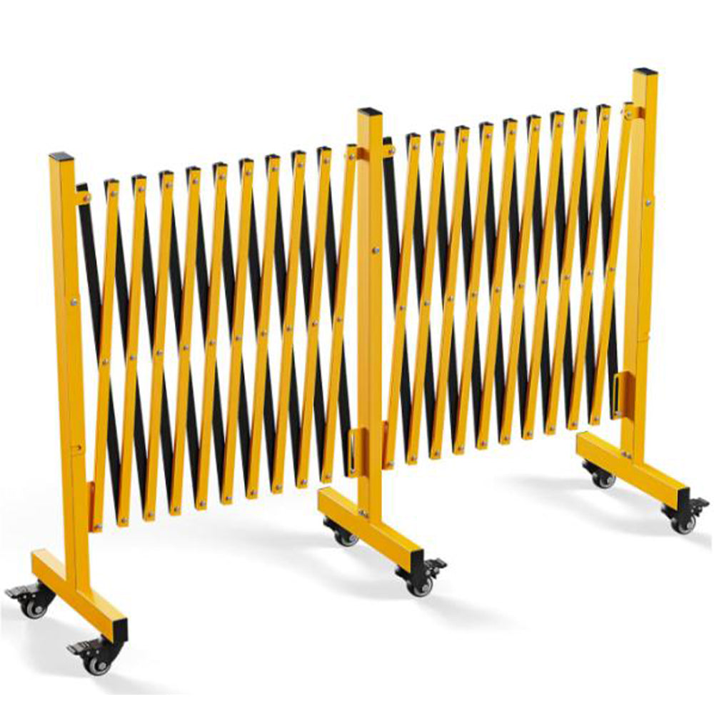 Garvee 23FT Portable Expandable Barricade Gate, Folding Door Gate, Steel Accordion Security Gate, Flexible Expanding Security Gate, 360° Rolling Barricade Gate, Scissor Gate for Outdoor & Construction, Yellow