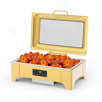 Garvee Electric Chafing Dish 9QT Full Size Touch Screen Buffet Warmer with Glass Lid Gold for Catering Parties Weddings