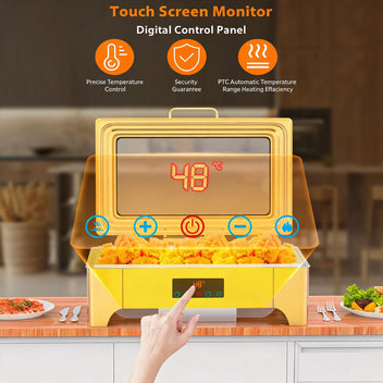 Garvee Electric Chafing Dish 9QT Full Size Touch Screen Buffet Warmer with Glass Lid Gold for Catering Parties Weddings