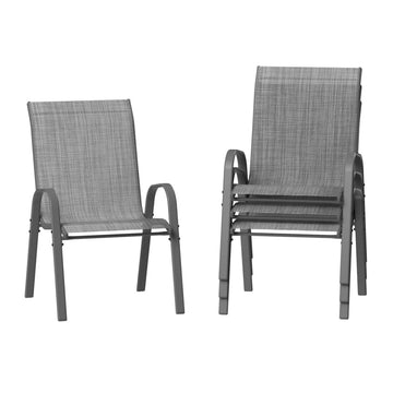 Garvee Stackable Patio Dining Chairs Set of 4, High-Back Textilene Outdoor Chairs with All Black Powder-Coated Steel Frame, All-Weather Deck Garden Seating, Gray
