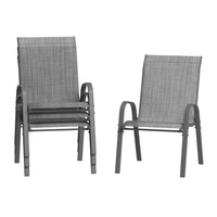 Garvee Outdoor Stackable Chairs Set of 4 - Patio Dining Sling Chairs with Textilene Fabric for Patio, Deck, Backyard, Light Grey