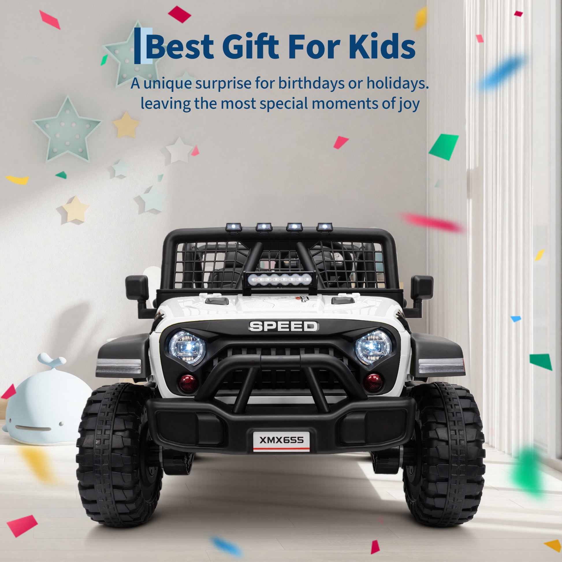 Garvee Ride - P Series: 2 Seater Ride On Car for Kids, 24V Electric Truck with Parent Remote Control, Spring Suspension, 2 Speeds, LED Headlight & Music Player, Kids Electric Vehicle for Aged 3-8 Years