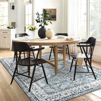 Garvee Boho Blue 5x7 Washable Rug, Oriental Vintage Non Slip Soft Faux Wool Stain Resistant Carpet for Living Room, Bedroom, Officem Soft Faux Wool Stain Resistant Carpet for Office Nursery Dining Room