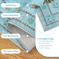 Garvee Blue Butterfly 2x6 Nursery Rug Machine Washable Non Slip Low Pile Insect Floral Stain Resistant Carpet for Kids Playroom