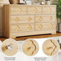 Garvee 7 Drawers Dresser for Bedroom, 54" Boho Wide Dresser Chest of Drawers, Clothes Storage Cabinet, Decorative Drawer Front Organizer for Bedroom, Living Room, Hallway, Natural Wood