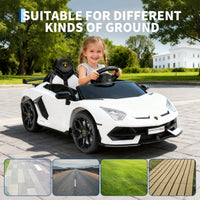 Garvee Ride P Series 12V Electric Ride-On Car for Kids | Licensed Lamborghini Battery-Powered Sports Car with Remote Control, 2 Speeds, Sound System, LED Headlights, Hydraulic Doors - White