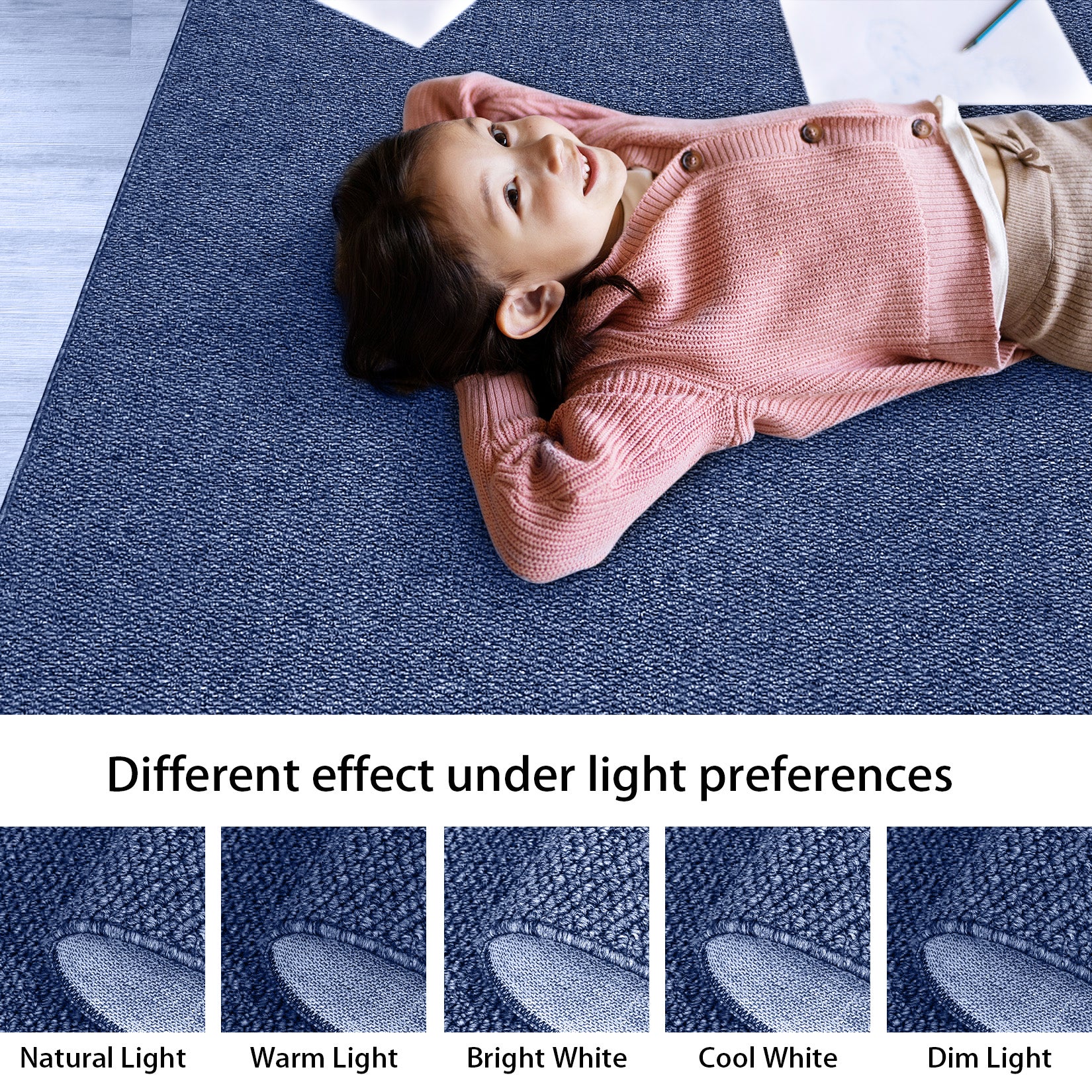 Garvee 9x12 Area Rug Modern Solid Textured Extra Large Area Rug Machine Washable Rug for Living Room, Non-Slip Stain Resistant Accent Rug Farmhouse Weaving Floor Cover Carpet for Bedroom, Navy