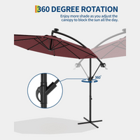 Garvee 10' Cantilever Umbrella with 360 Rotating Base, UV Protection Offset Patio Umbrella 12 Ribs Outdoor Sun Shade with Easy Tilt Adjustment for Backyard, Lawn, Garden, Wine Red
