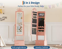 Garvee Freestanding Jewelry Armoire Cabinet with Led Light, Full-Length Mirror and 3 Storage Drawers for Girls, Pink