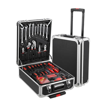 Garvee 800-Piece Tool Kit with Aluminum Trolley Case - Mechanic Rolling Tool Box, Socket Wrench Hand Tools, Household Repair Kit, and Tool Belt