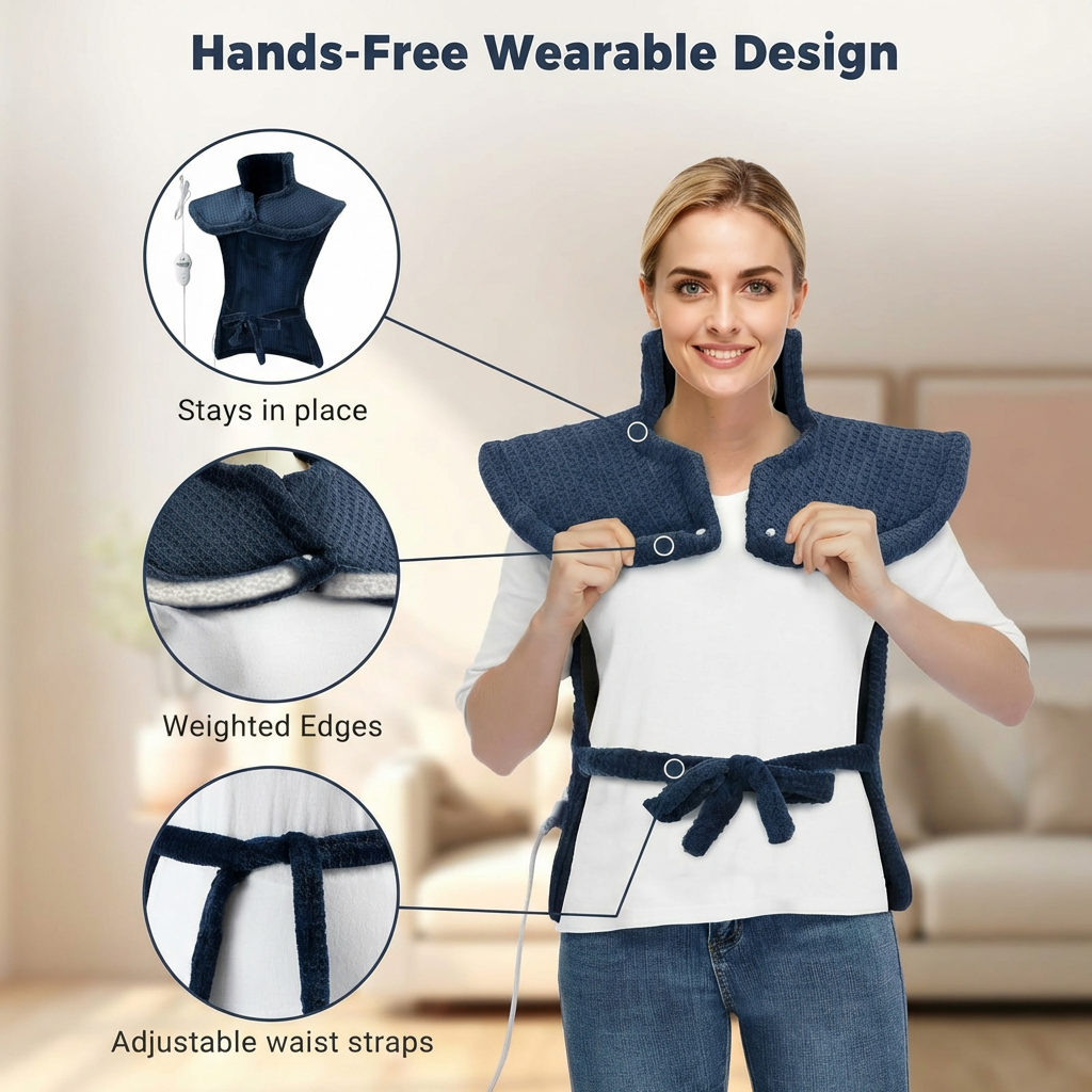 Garvee Massaging Heating Pad for Neck, Shoulders and Back, 24" x 35" Large Electric Heating Pad for Back Pain Relief with 8 Massage Combos, 2 Heat Levels, 4 Massage Motors, 2H Auto Shut-Off, Blue