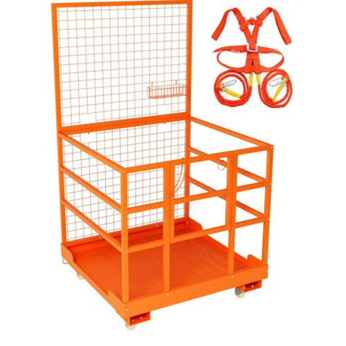 43x45 Inches Forklift Safety Cage,1800LBS Capacity Forklift Man Basket Work Platform with Guardrail and Safety Lock for 1-3 People,2 Wheels with Brakes and 2 Wheels Without Brakes