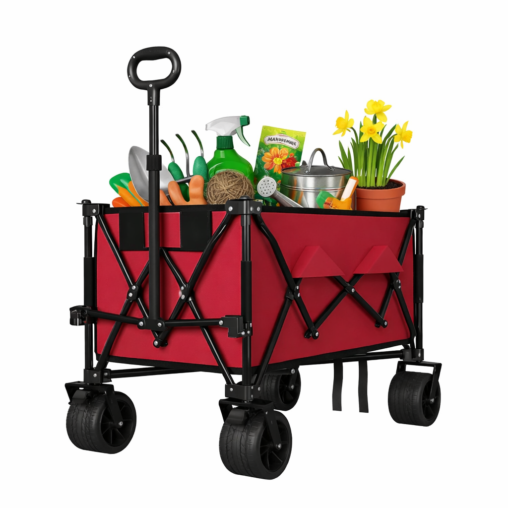 Garvee Collapsible Wagon Cart with Wheels - Heavy Duty Steel Frame, All-Terrain Mobility, 600D Oxford Fabric, Foldable Utility Wagon, Beach & Camping Use