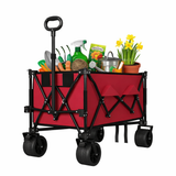 Garvee Collapsible Wagon Cart with Wheels - Heavy Duty Steel Frame, All-Terrain Mobility, 600D Oxford Fabric, Foldable Utility Wagon, Beach & Camping Use - Red