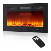 Garvee 36 Inch Wall Mounted Electric Fireplace, 1500W Heater with Iron Frame, 12 Flame Colors, Remote and Touch Control, Adjustable Brightness, Black