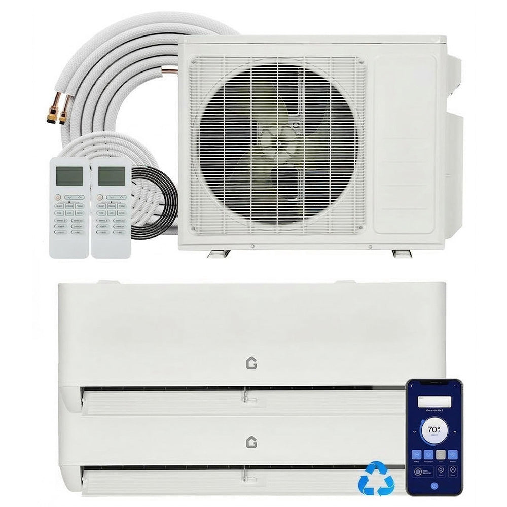 Garvee 24 SEER2 18000 BTU Dual Zone Mini Split AC Heat Pump, 12K+12K for 2 Rooms, Smart WiFi App, Eco R454B, Cools & Heats 1000 Sq.Ft, Ductless HVAC System with 16ft Pre-Charged Installation Kit