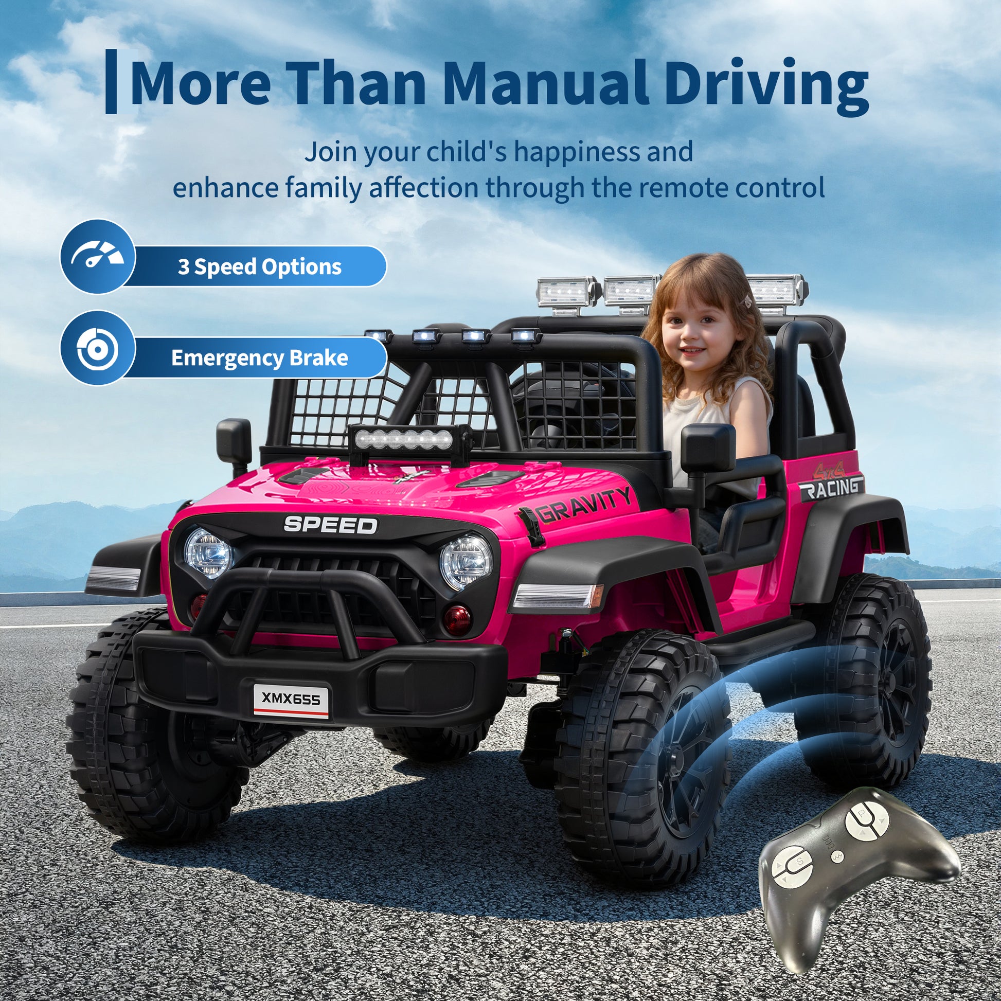 Garvee Ride - P Series: 2 Seater Ride On Car for Kids, 24V Electric Truck with Parent Remote Control, Spring Suspension, 2 Speeds, LED Headlight & Music Player, Kids Electric Vehicle for Aged 3-8 Years