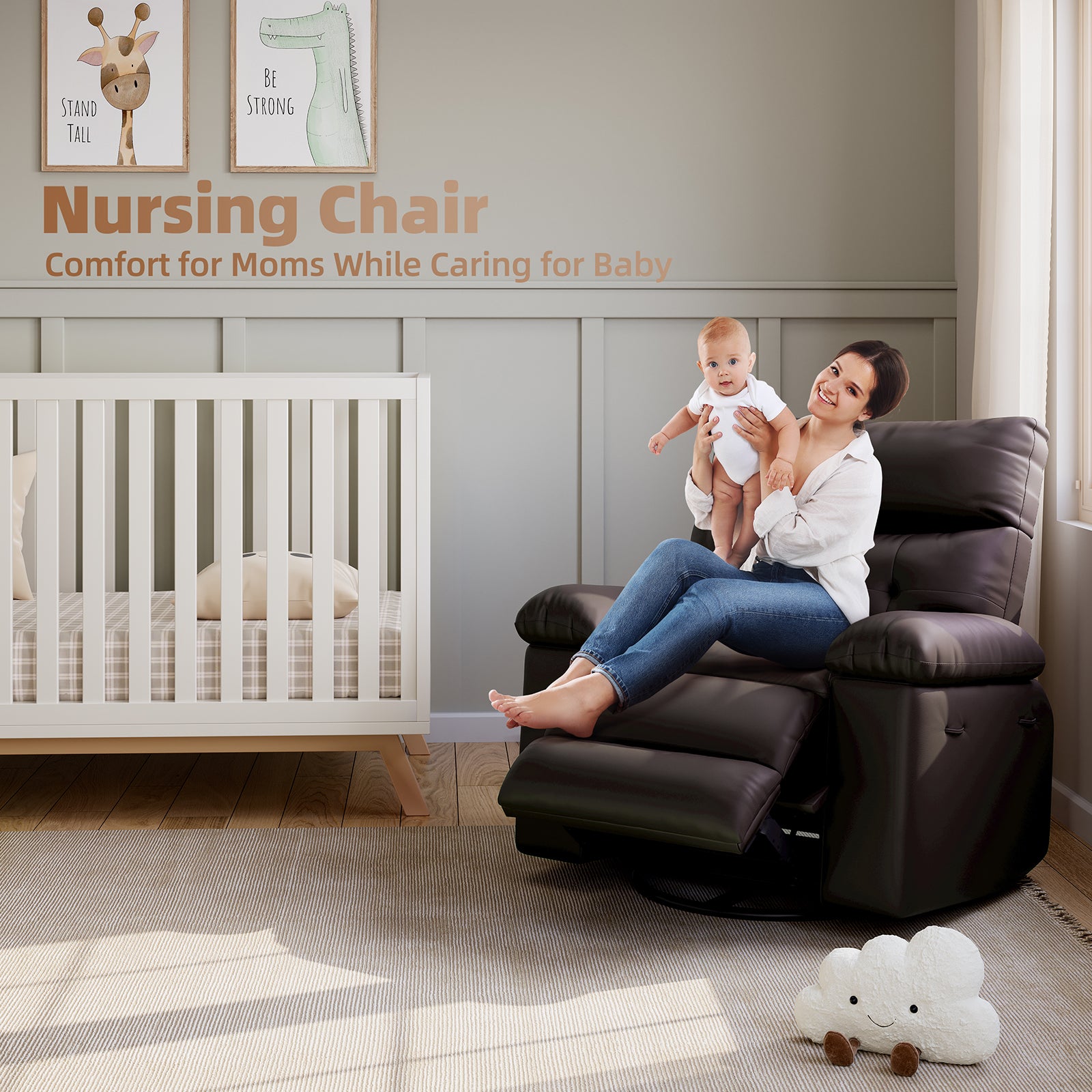 Garvee Swivel Massage Chair, Power Rocking Recliner Chair with Massage and Heating, Oversized Faux Leather Single Sofa Chair, Home Rocking Glider Chairs for Adults, Living Room, Bedroom