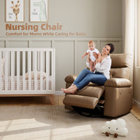 Garvee Power Recliner Chair, Rocking Recliner for Adults, Swivel Recliner with Massage, Upholstered Fabric Glider Recliner Nursery Chair, Single Sofa Seat with Side Pockets for Living Room, Grey