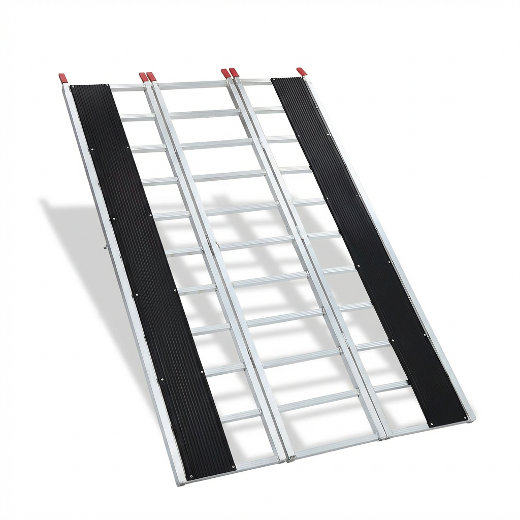 Garvee 85"L x 54"W Snowmobile Ramp, 1500 LBS Capacity Aluminum Tri-Fold Loading Ramps for ATV/UTV/Motorcycle/Lawn Mower/Garden Tractor, Pickup Truck & Trailer Loading, Silver